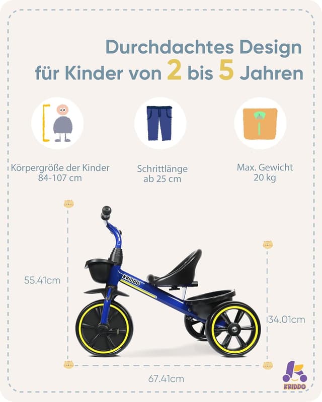 Detalle de KRIDDO Dreirad ab 2 Jahren, blau