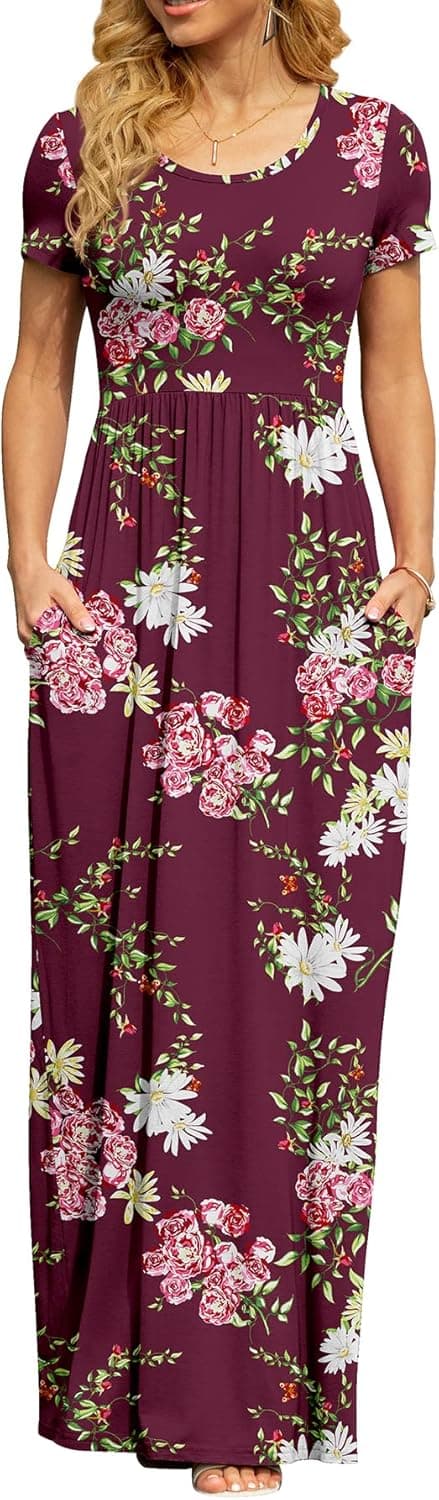 Detalle de DB MOON Womens 2026 Summer Maxi Dress (Empire Waist, Pockets, Short Sleeve)
