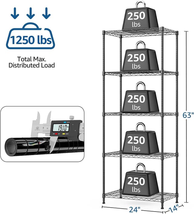 Detalle de M MZG 1250 lbs 5-Tier Metal Storage Shelves Wire Rack with Wheels
