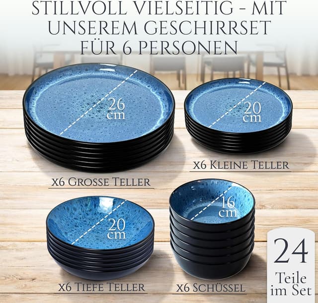 Detalle 1 de Steingut Geschirrset Ibiza 6 Personen, 24 tlg.