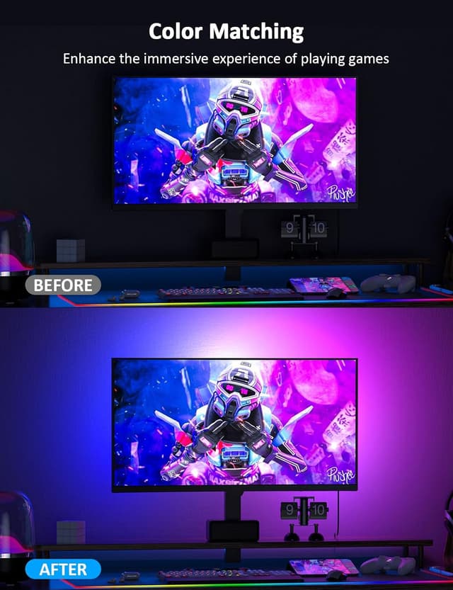 Detalle 2 de Meewata Monitor Hintergrundbeleuchtung für 27-Zoll: USB-LED-Streifen mit Farbsynchronisation unter Windows