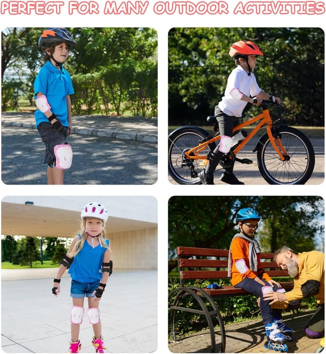 Detalle de BURSUN Knieschoner Kinder 6-in-1: verstellbares Protektor-Set für Inliner, Skateboard & mehr