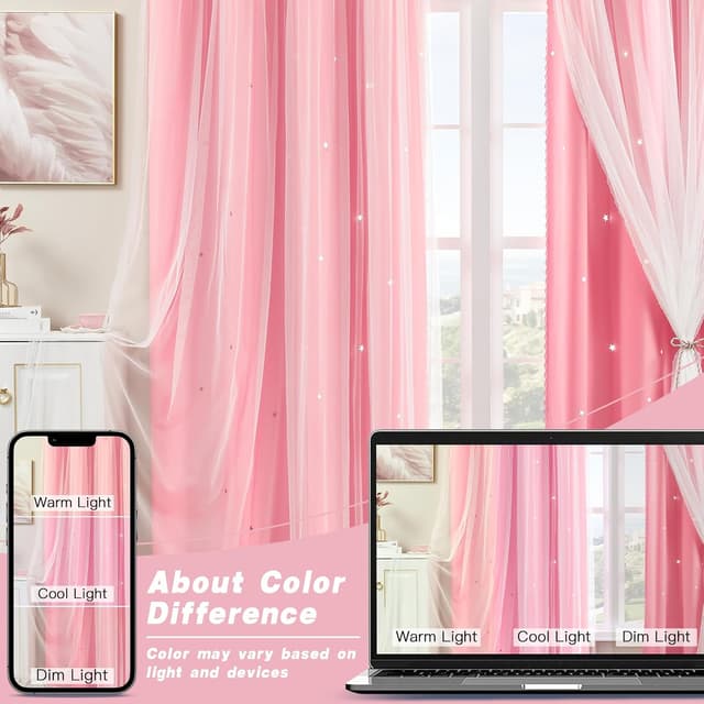 Thumbnail 4 de XiDi Pink Curtains 54 Inch Blackout Panels