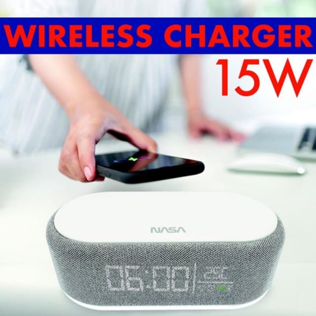 Detalle de Despertador NASA SPC400 doble altavoz 10W con carga inalámbrica 15W ⏰