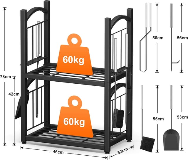 Thumbnail 3 de HFHOME Log Store Indoors 2‑Tier 78 x 46 cm