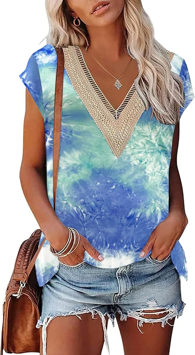 Thumbnail 6 de Maglietta donna PLOKNRD scollo a V con pizzo, maniche corte e relaxed fit