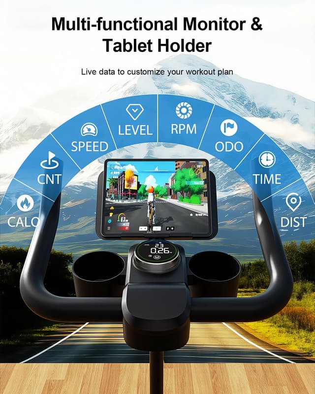 Detalle 2 de Lacuffy indoor cycling exercise bike with LCD, app support and 136 kg weight capacity