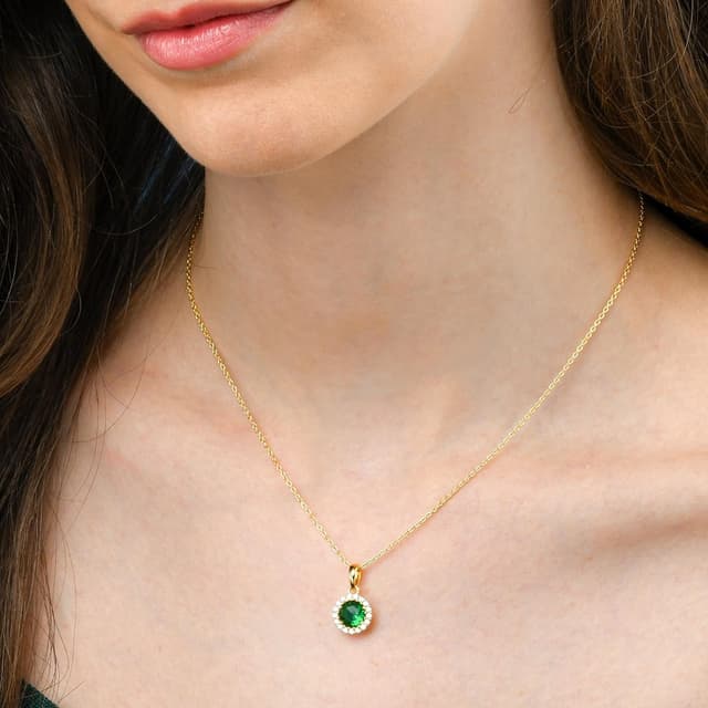 Detalle de Collier pendentif “halo” Diamond Treats en argent 925 avec zircon vert (chaîne 40 cm)