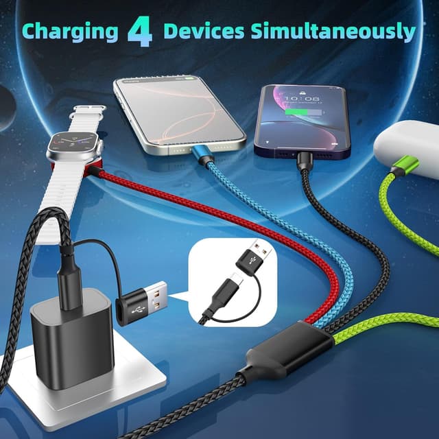 Detalle 2 de Travel Essentials 4-in-2 Multi Charging Cable 5FT 🔌