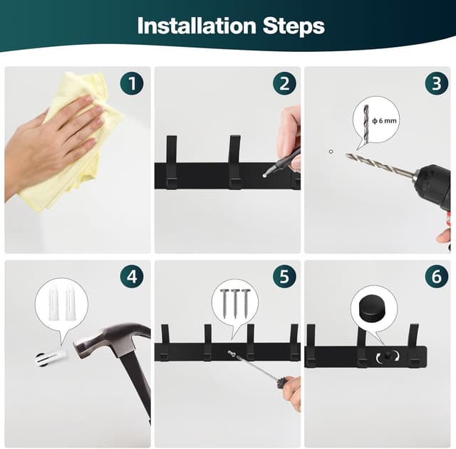 Thumbnail 4 de AUXHCYL Coat Hooks 6-Hook Wall Rack, 2 pack 🪝