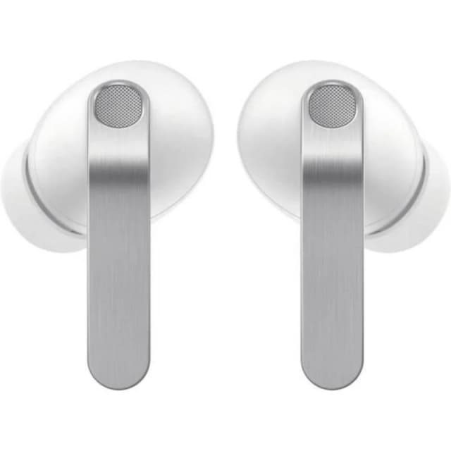 Detalle de Samsung Galaxy Buds Pro blancos: auriculares inalámbricos Bluetooth con cancelación activa de ruido y control táctil