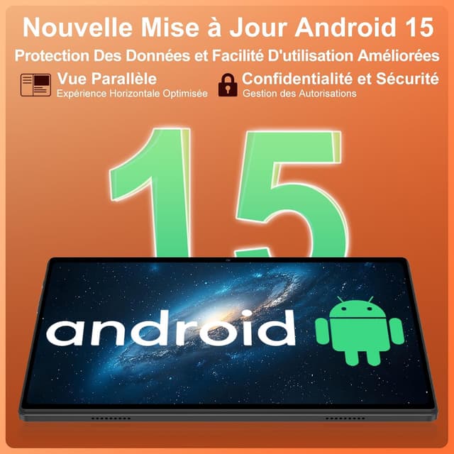 Detalle de Dghrti 2026 Tablette Android 15 10" IPS (30 Go RAM/128 Go + 2 To) avec clavier et souris, noir