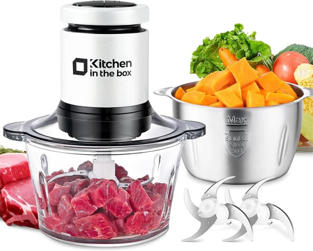 Thumbnail 6 de Kitchen in the Box elektrischer Zerkleinerer mit 400 W Motor, 2× 2‑L Schüsseln und Edelstahl‑Klingen