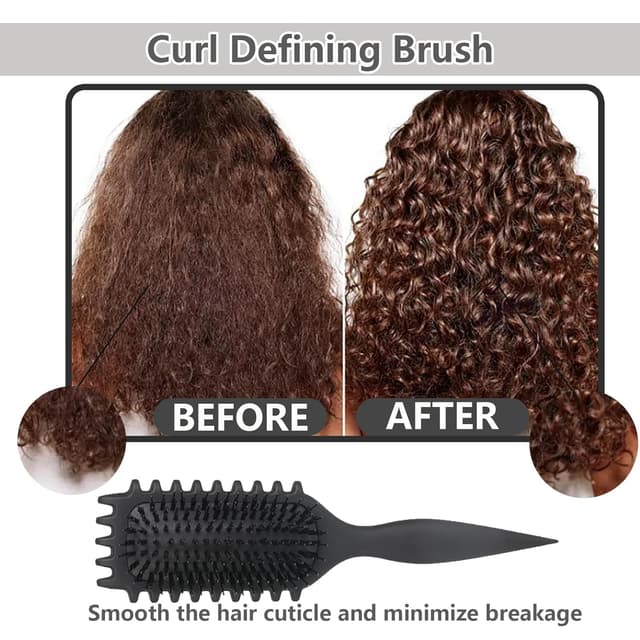 Detalle de Longyier Lockenbürste mit Zinken – Stylingbürste zum Kämmen und Formen von Locken (Schwarz)