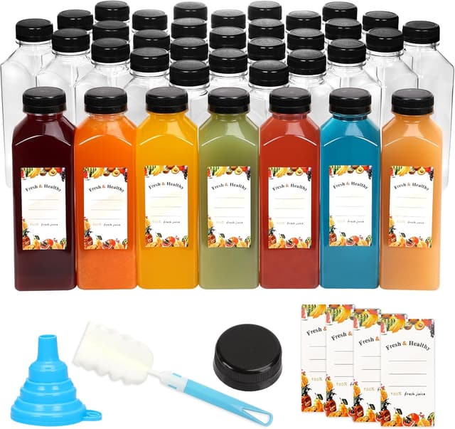 Detalle de Moretoes 36-Pack 16oz Reusable Juice Bottles (Plastic) with Lids