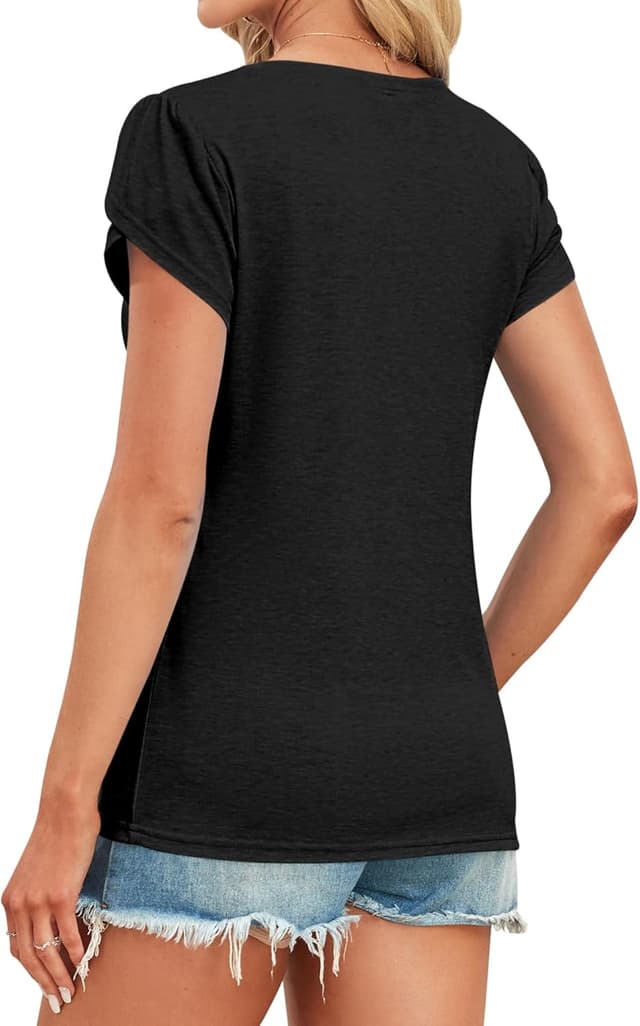 Detalle 2 de NARRAME T-shirt femme à manches courtes et col en V (poliester + spandex) – hauts de loisir d’été S à 3XL