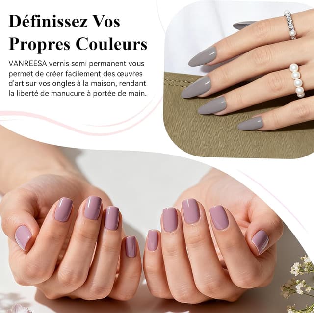 Detalle de Kit vernis semi permanent VANREESA 20 couleurs avec lampe UV 36 W, base, top & paillettes (25 pièces)