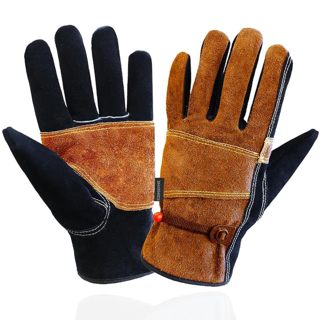 Detalle de OLSON DEEPAK Leather Heavy Duty Heat Resistant Safety Gauntlet Gloves (Used for Welding, Fireplace, Oven & Stoves) – Brown, XL