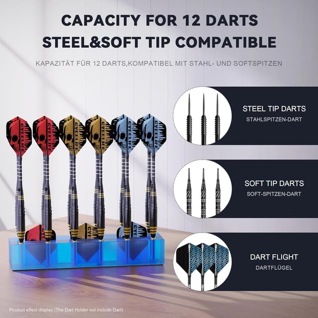 Detalle de CyeeLife présentoir de fléchettes en acrylique transparent – support pour 12 fléchettes (bleu)