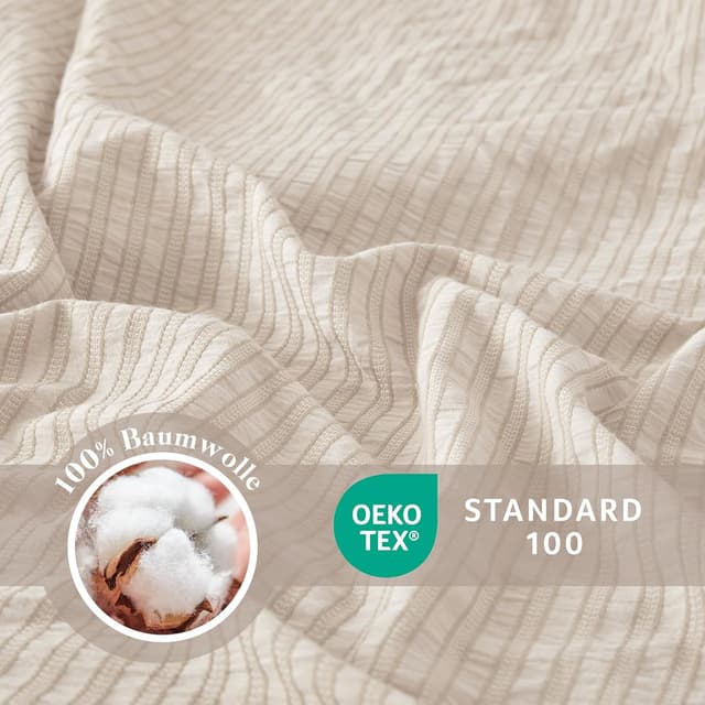 Detalle de SOULFUL Bettwäsche-Set 135x200 aus Baumwolle (gestreift, Jacquard) – beige mit OEKO-TEX 100