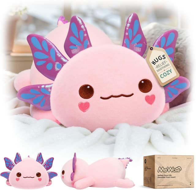 Detalle de Mewaii Süßes Axolotl Plüschtier / Kuschelkissen 33 cm – kawaii Axolotl zum Umarmen und Dekorieren