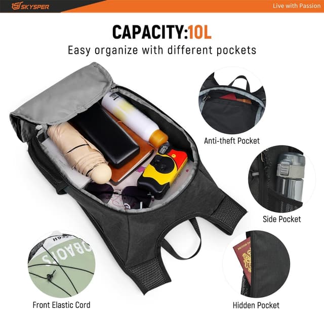 Detalle 2 de SKYSPER Zaino Trekking 10L pieghevole ultraleggero (0,3 kg) per viaggi ed escursioni