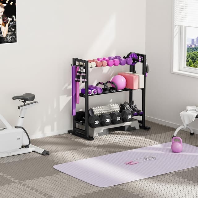 Detalle 2 de niffgaff 3 Tier Adjustable Dumbbell Rack with Extended Base and Movable Hooks (450 lb capacity)