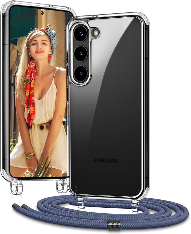 Detalle de Vaykwo Handykette für Samsung Galaxy A55 5G / A35 5G – transparente Necklace-Hülle mit Kameraschutz und Band, blau