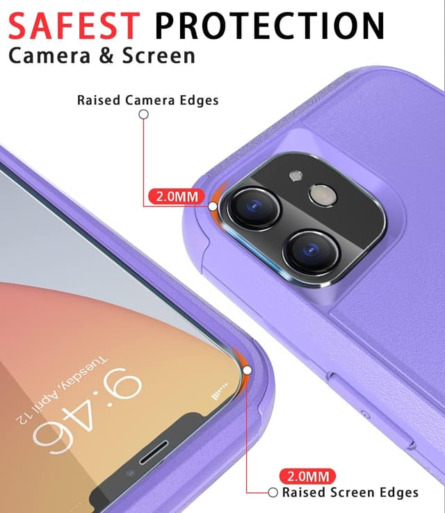 Detalle de Diverbox iPhone 11 Case (Purple) with Tempered Glass Screen Protector – Shockproof, Drop-proof 3-in-1