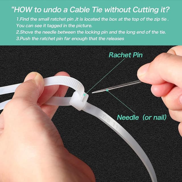Thumbnail 6 de ABSupus White Cable Ties 2000-Pack (Assorted Sizes 100/200/250/300mm) Self-Locking Zip Ties