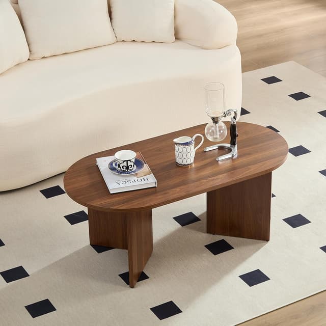 Detalle 2 de Home heaven® Couchtisch oval rund aus Holz in Braun – 100 x 50 x 40 cm