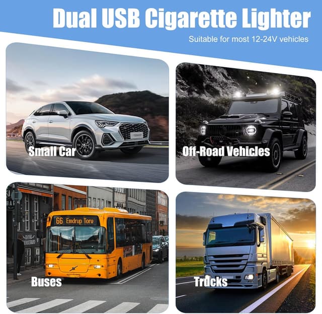 Detalle 2 de ltteea Car Cigarette Lighter Splitter + Dual USB Charger (2 Sockets, 12V/24V) for Dash Cam, GPS and Phones