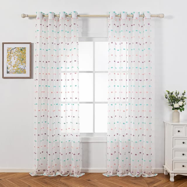 Detalle 2 de MYSKY HOME Gardinen mit Ösen für Kinderzimmer – Voile-Vorhänge im Regenbogen-Design (2er-Set, halbtransparent)