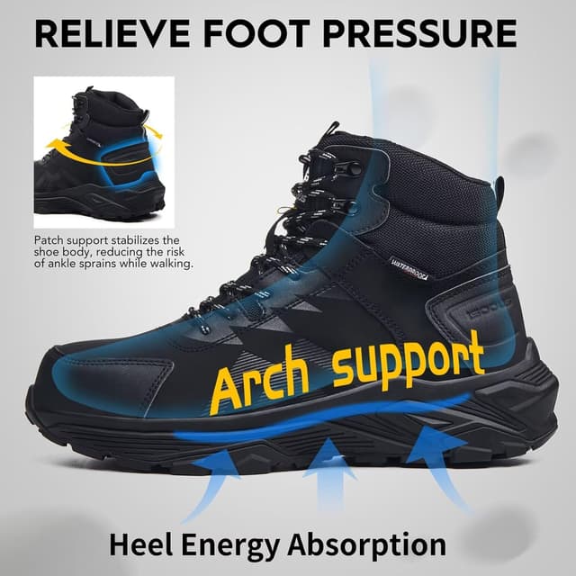 Detalle de CYKYGGO Scarpe antinfortunistiche alte S3 ESD impermeabili in pelle (uomo/donna)