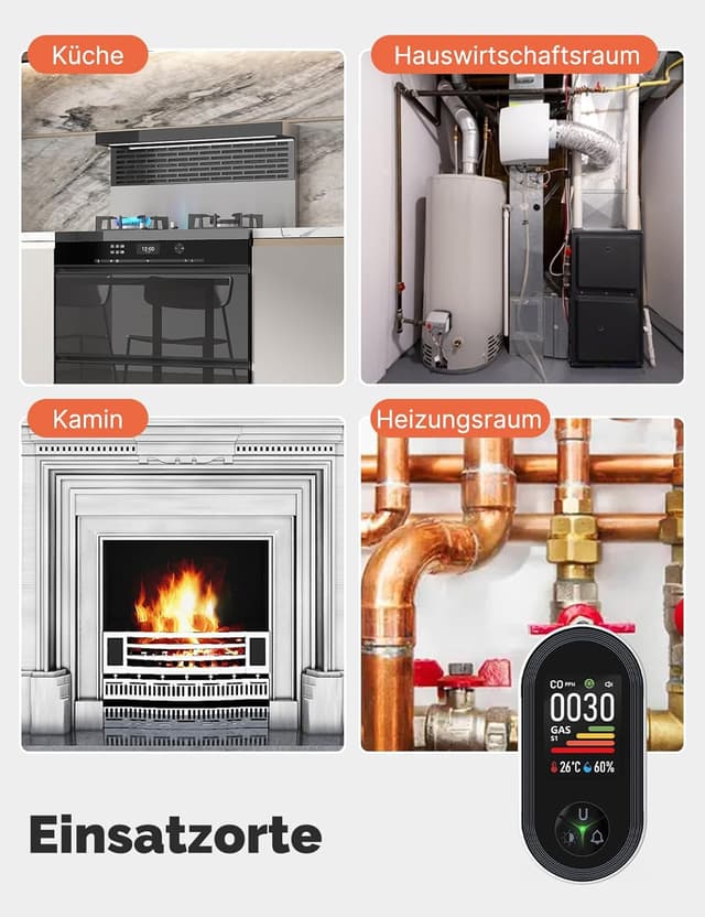 Detalle de MOES 4-in-1 Kohlenmonoxid- und Gasmelder mit Stecker (CO, LPG/Propan, Methan, Ethan) inkl. Temperatur- & Luftfeuchtigkeitssensor