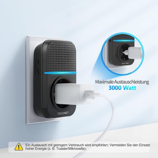 Detalle 2 de TECKNET Kabellose Türklingel mit 110 dB