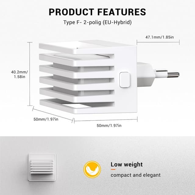 Detalle 2 de Emeritpro Nachtlicht Steckdose mit Dämmerungssensor – 2er-Set dimmbares LED-Licht für Kinderzimmer (3000K Warmweiß)