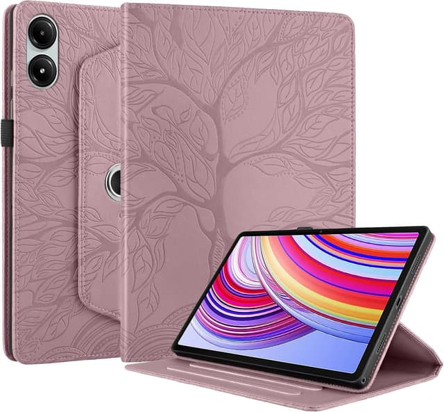 Detalle de Succtopy Hülle für Xiaomi Redmi Pad Pro 12,1 Zoll (2024) – PU-Leder 360° drehbar mit Standfunktion & Stifthalter in Rose Gold