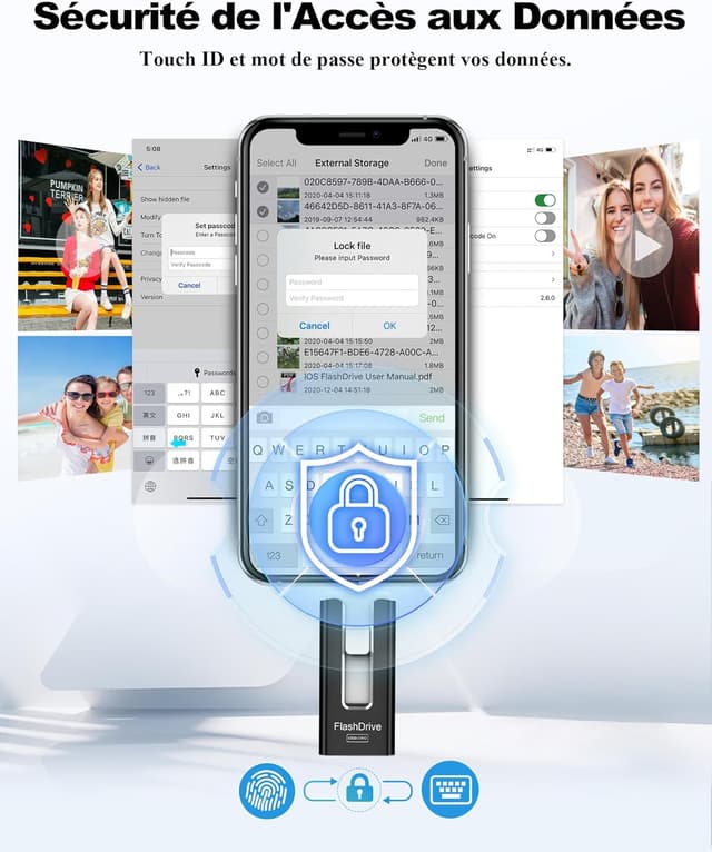 Thumbnail 4 de GNASEET Clé USB 256 Go 4-en-1 USB‑C/Lightning/USB3.0 pour photos