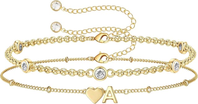 Detalle de Turandos Initialenarmband mit Herz und Buchstaben, 14K vergoldet (zirkonia) – Armband für Damen & Mädchen