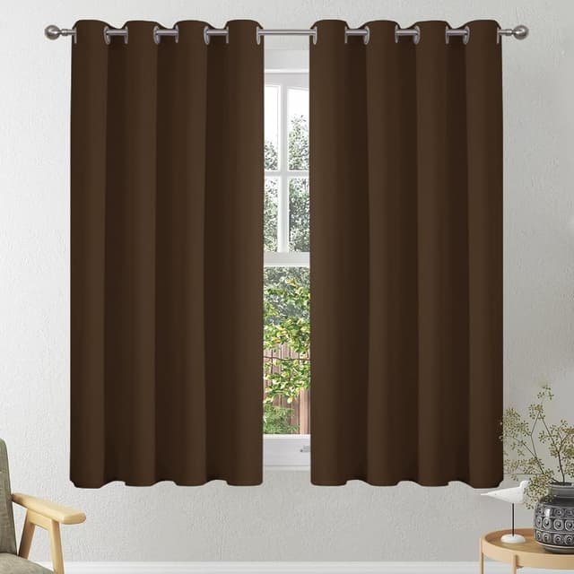 Detalle de VEHEDE Blackout Curtains Eyelet Thermal Insulated, 54 Inch Drop (2 Panels) – Brown