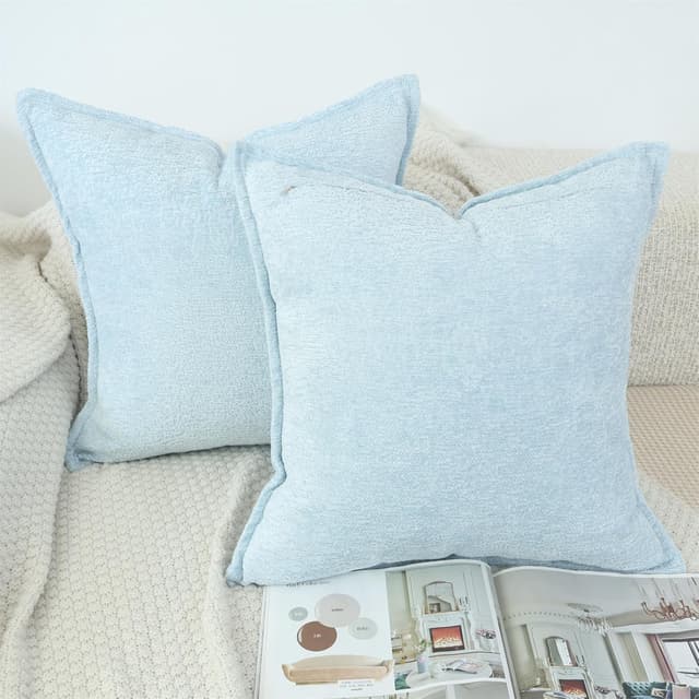 Detalle de OYIMUA set of 2 chenille cushion covers (50cm x 50cm) in light blue