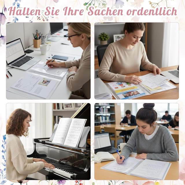 Detalle 2 de Zeugnismappe A4 mit 40 Klarsichthüllen – Dokumentenmappe für Grundschule (Kranzmuster)