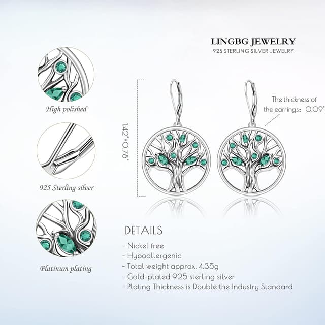 Detalle 2 de LINGBG JEWELRY 925 Sterling Silber Einfädler Ohrringe mit langer Kette – Tropfen-Ohrhänger