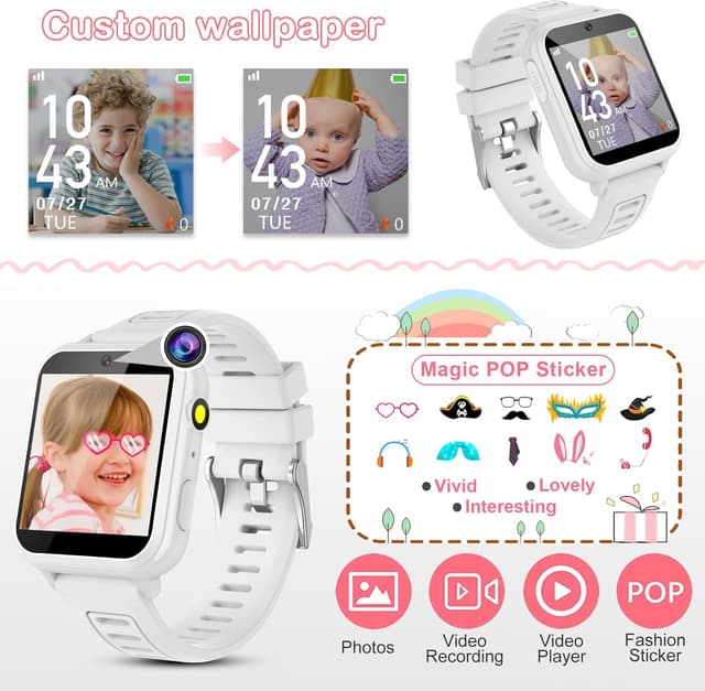 Detalle de Phyulls Kids Smart Watch Gift for Girls (Age 4–12) with HD Touch Screen, Camera, 39 Games & Pedometer
