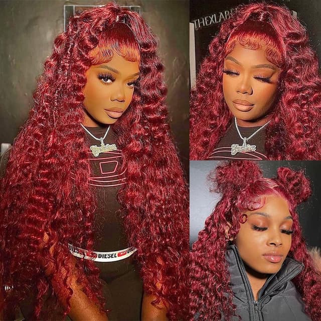 Thumbnail 6 de KRKRYQ 30 Inch 99J Burgundy Deep Wave 13x6 HD Lace Front Human Hair Wig (180% Density)