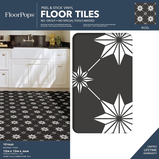 Detalle 2 de Rigel Peel & Stick Floor Tiles (Black & White, 12 x 12 inches)