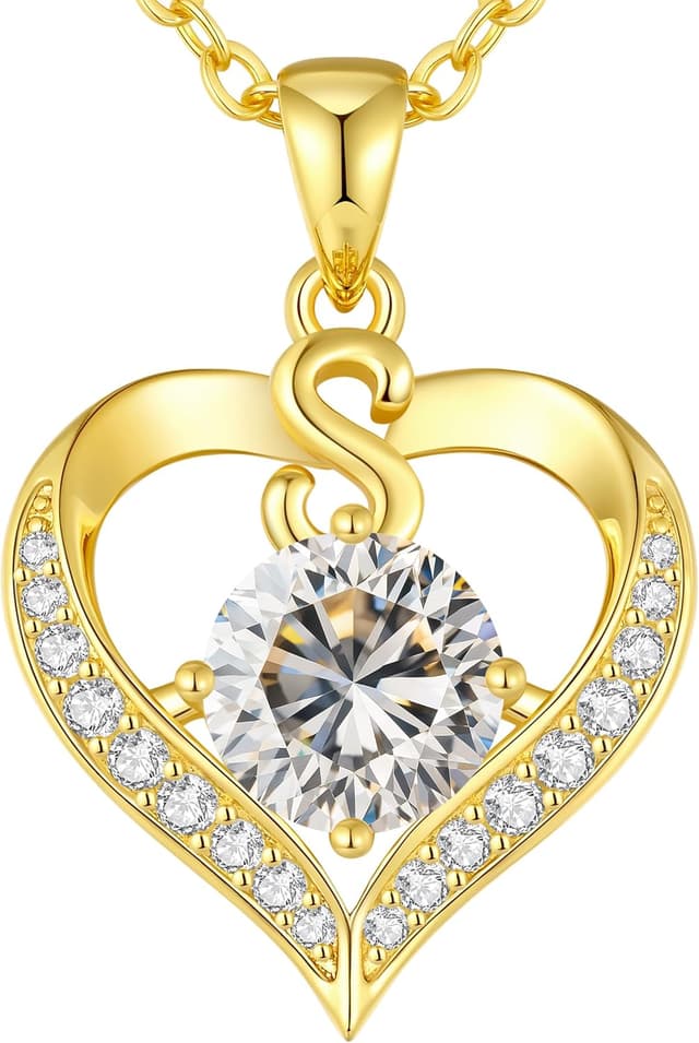 Detalle de LOUISA SECRET Damen-Halskette mit Herzbuchstaben-Anhänger (A–Z, 18K vergoldet)