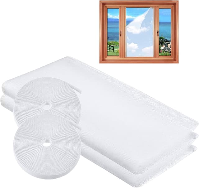 Detalle de MOEGFY Window Screen Mosquito Netting (2 Pack) – Self-Adhesive Fly Screen Mesh Curtain, White, 150x180CM with Sticky Tape