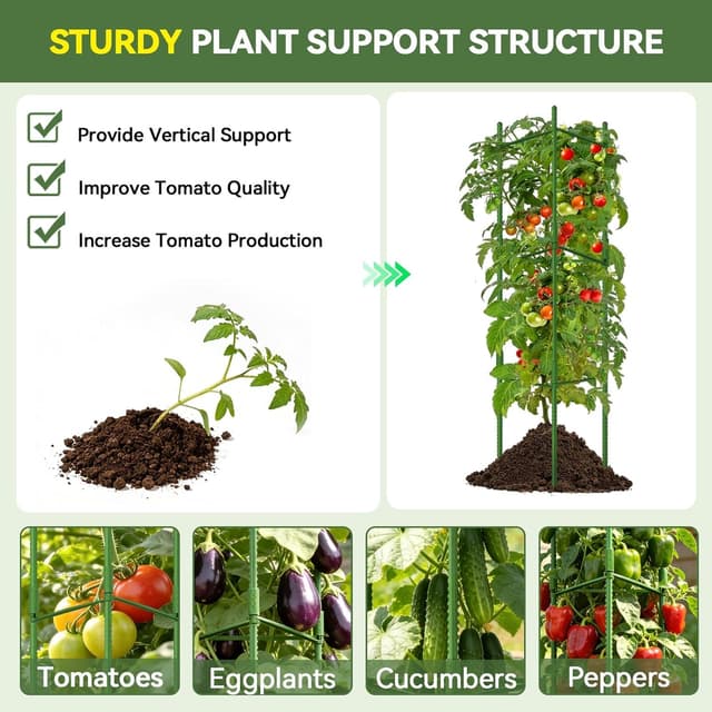 Detalle de Halatool 6 Pack Adjustable Tomato Cages (up to 120cm) – Garden Stakes Support Frame for Pots & Raised Beds